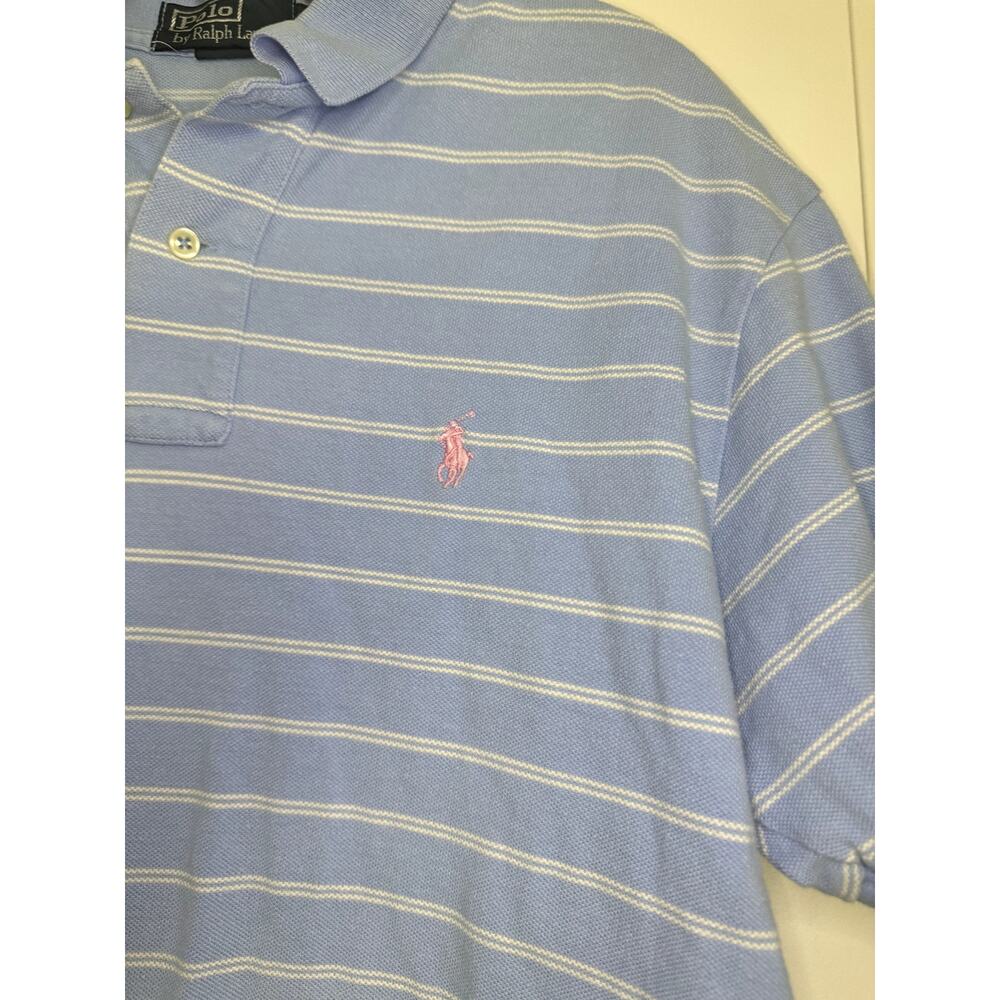 Ralph Lauren Polo Blue and White Stripe size Medium Pink Pony